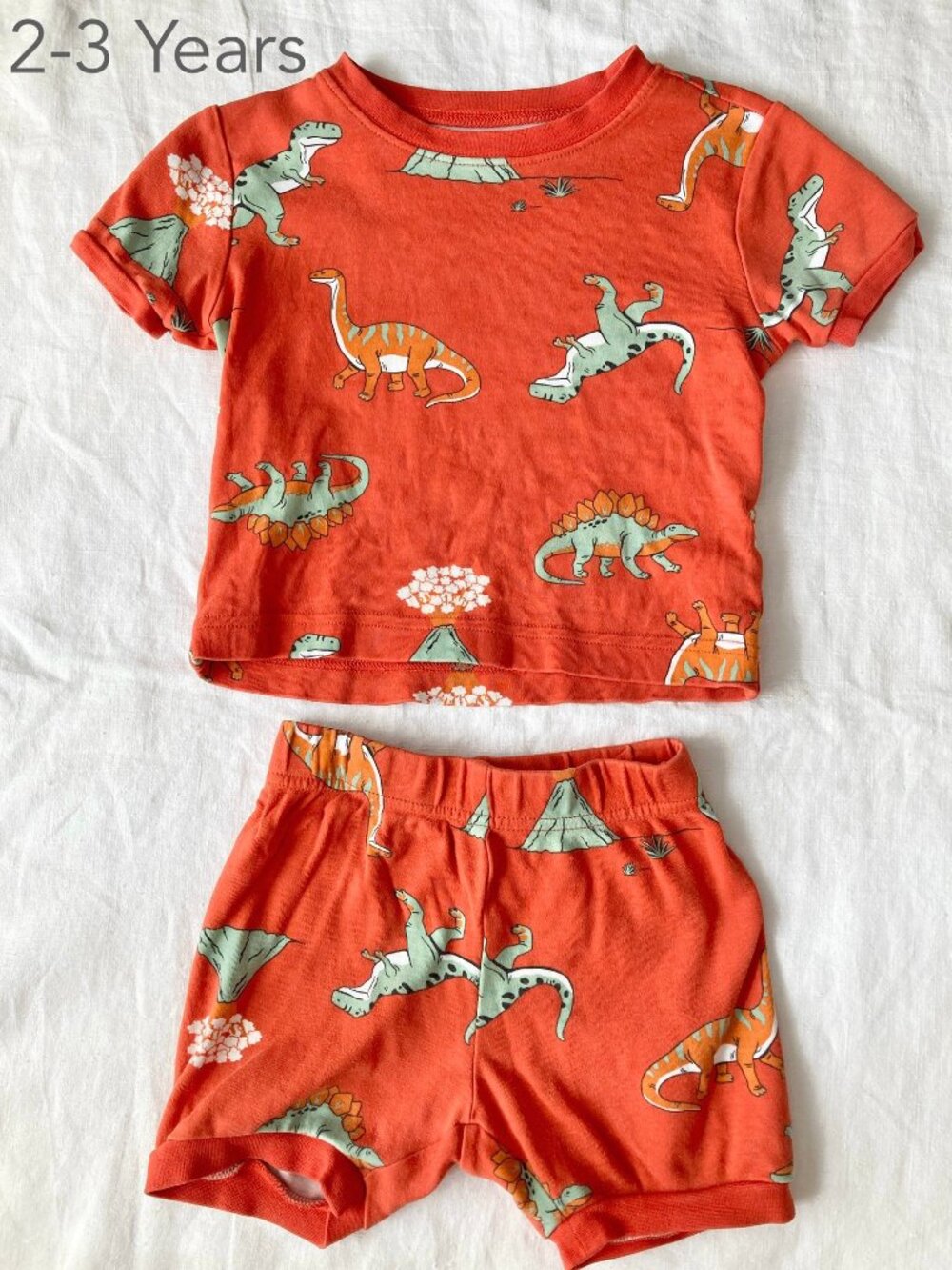 🪴5/$30 Pekkle 2-3 Years Toddler Red Dinosaur Tshirt Pajamas Summer Warm Weather